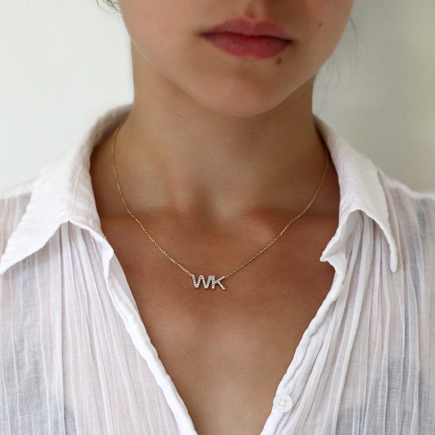 Pavé Diamond 2 Letter Initial Necklace in 14K Gold