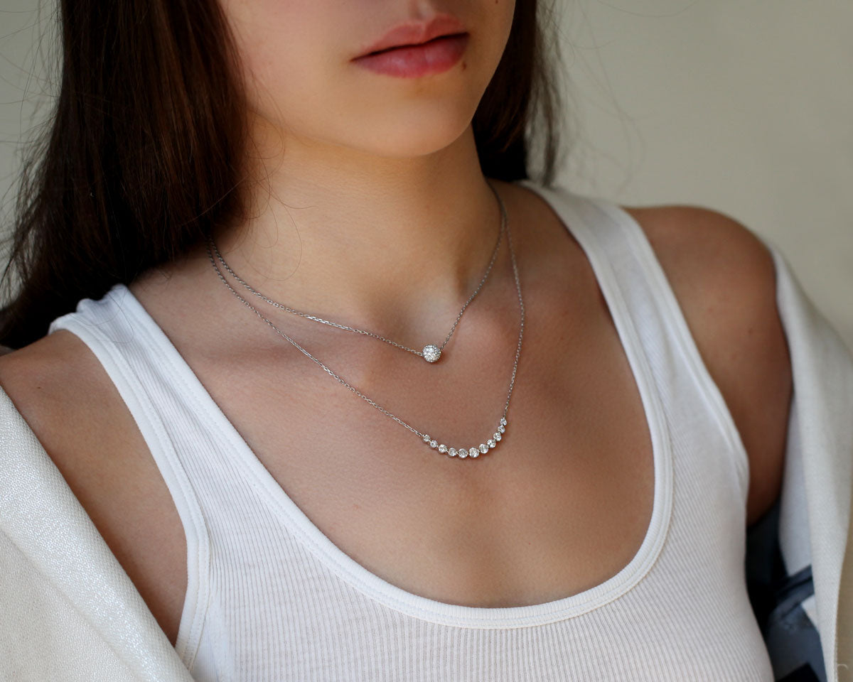 Graduated Diamond Smile Necklace in 14k White Gold (1.5ct)