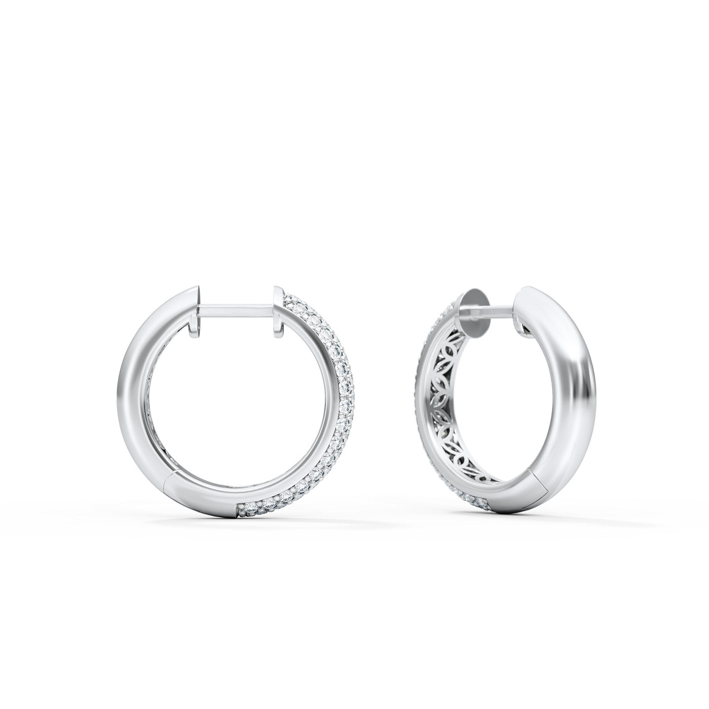 Three Row Pavé Diamond Huggie Earrings in 18K Gold