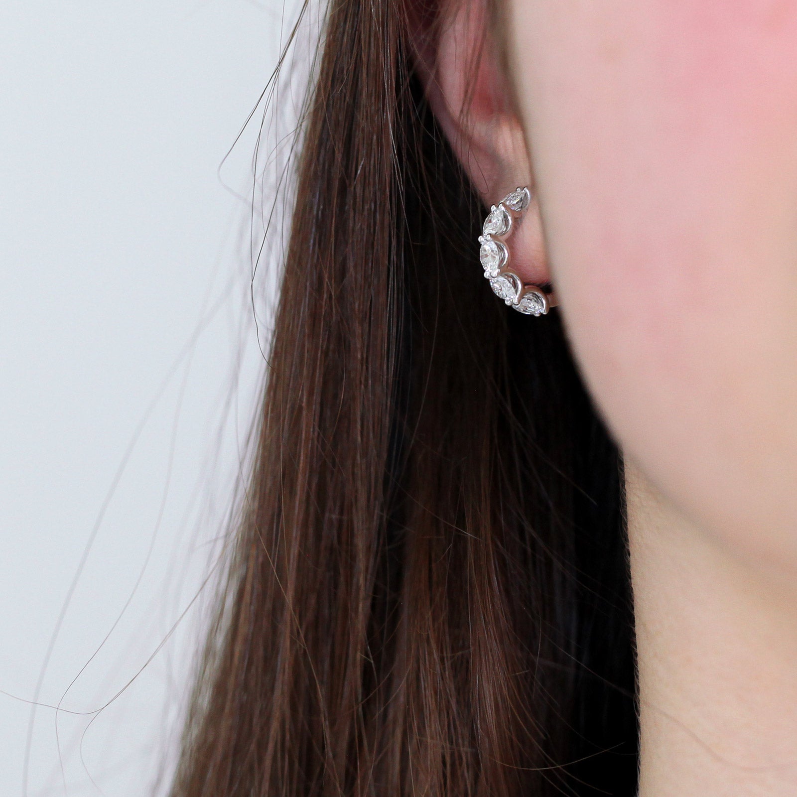 3CT Christina Half Hoop Huggie Earrings in 18K White Gold