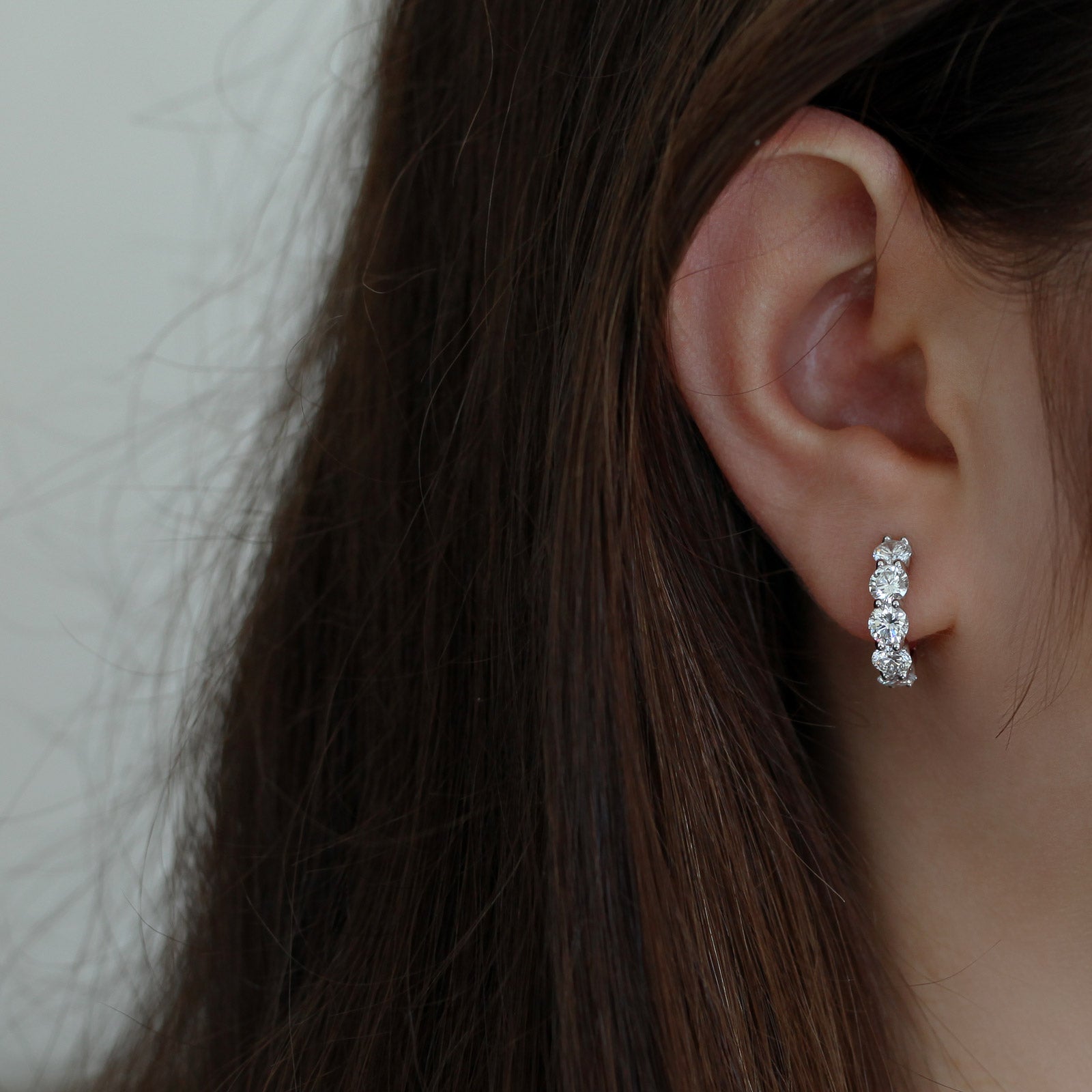 3CT Half Hoop Huggie Earrings in 18K White Gold