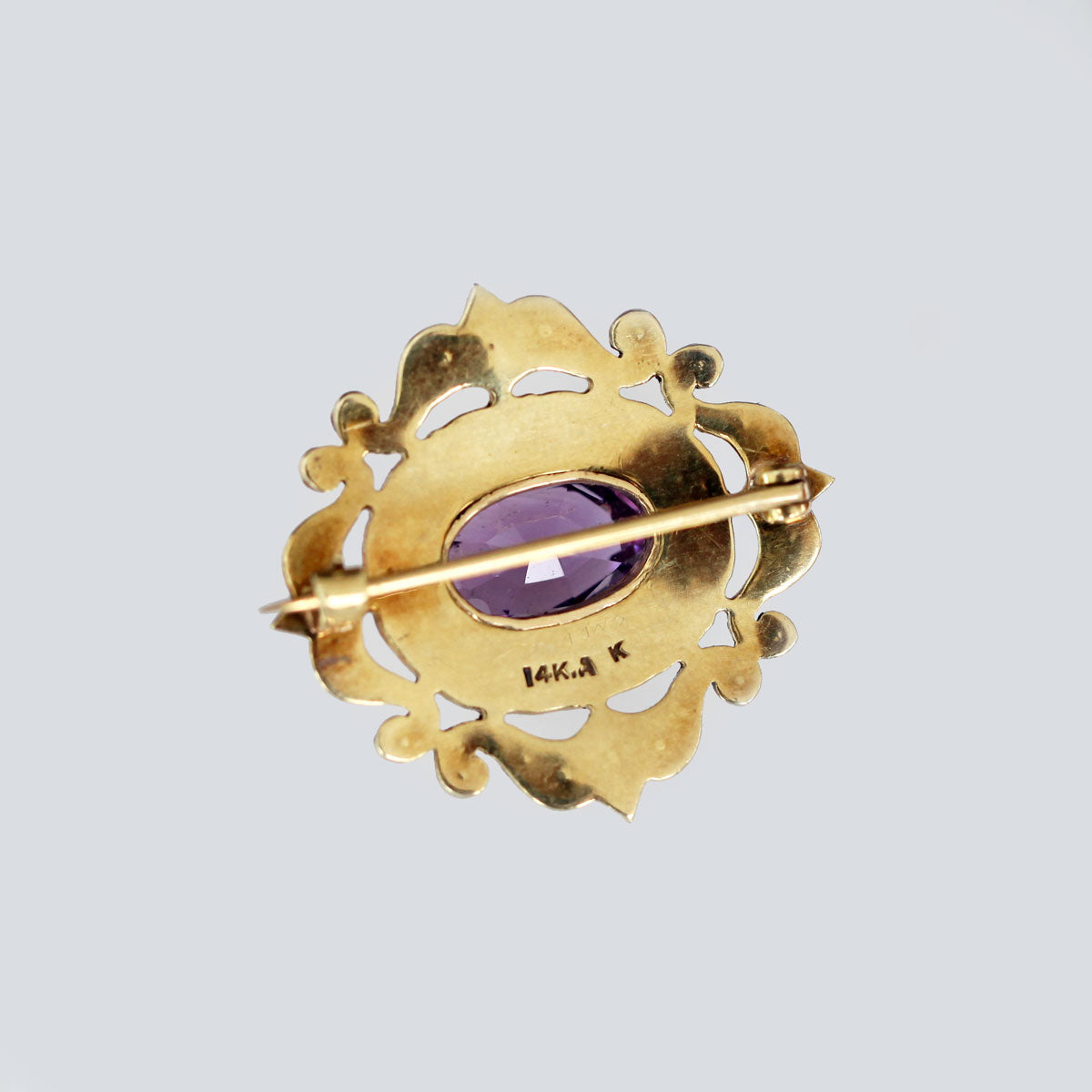 Antique Victorian 14K Gold Amethyst and Seed Pearls Pin/Brooch