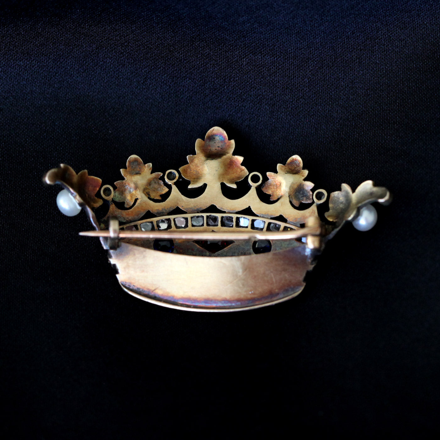 Antique Belle Époque French 18K Gold and Silver Crown Brooch