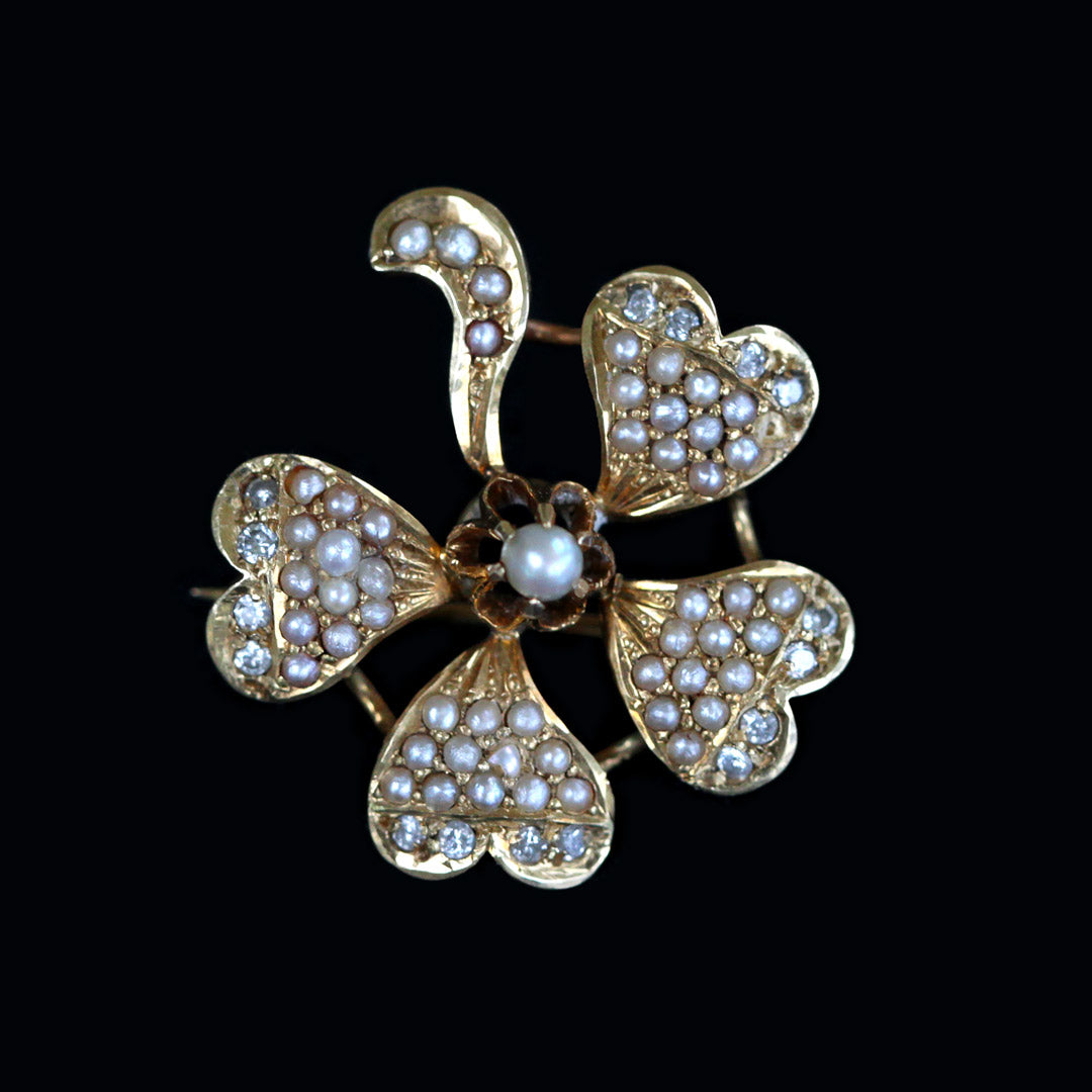 Victorian Pearl and Diamond Four Leaf Clover Pendant/Brooch — Antique  Jewelry NYC