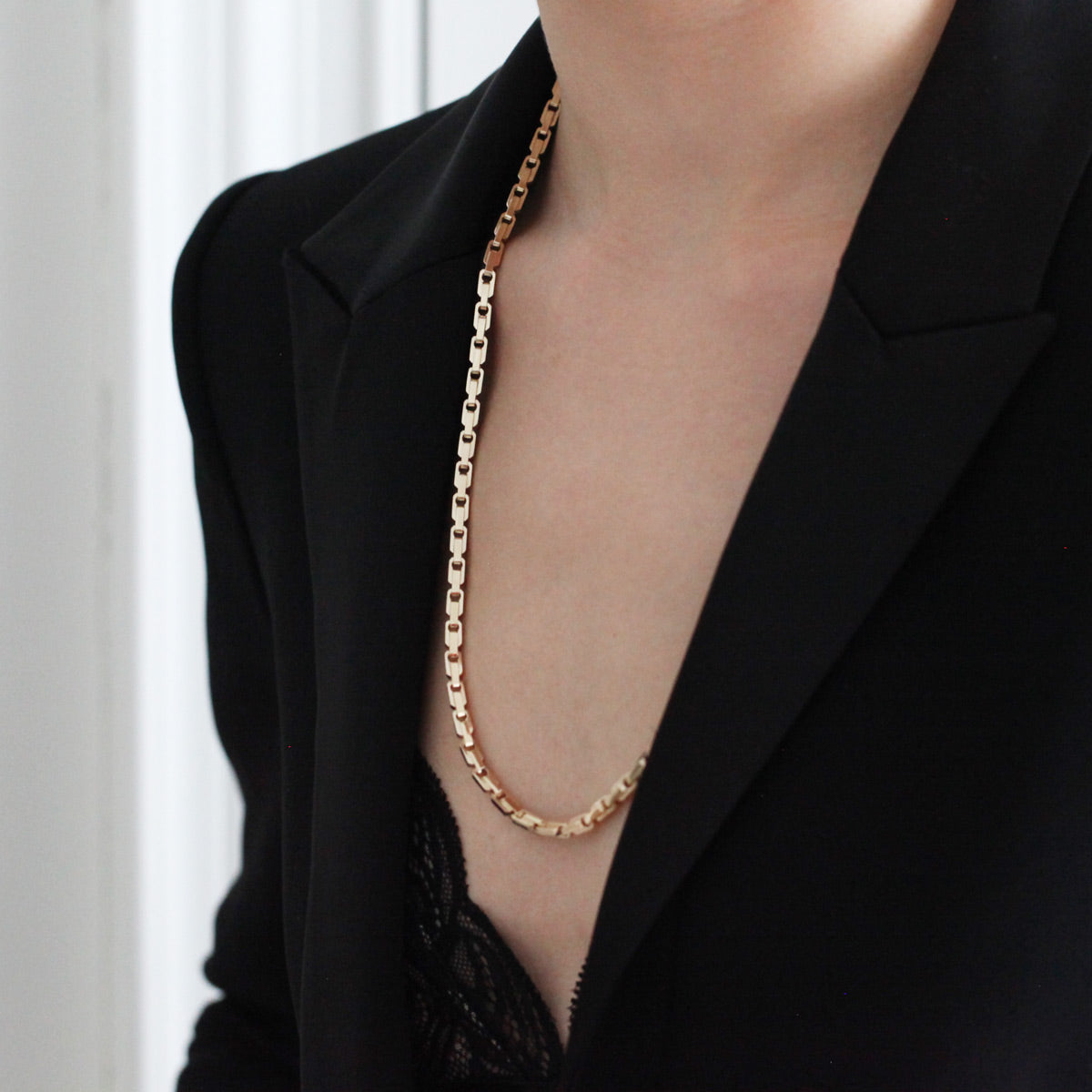 Rectangle 4mm Link Chain in 14k Gold