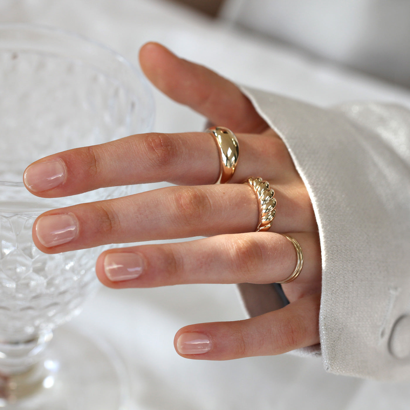 Croissant Twist Dome Ring in 14K Yellow Gold