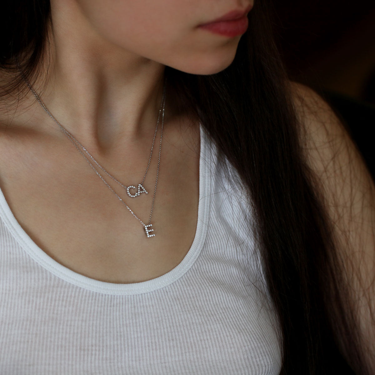 Pavé Diamond Letter Slide Necklace in 14K Gold