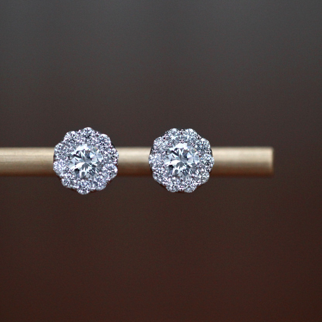 Diamond Hallo Stud Earrings in 14K White Gold