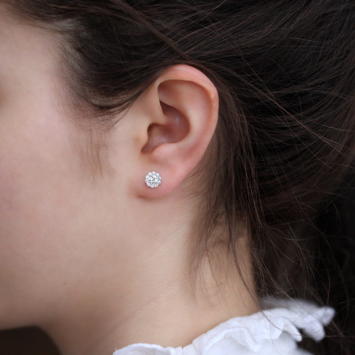 Diamond Hallo Stud Earrings in 14K White Gold