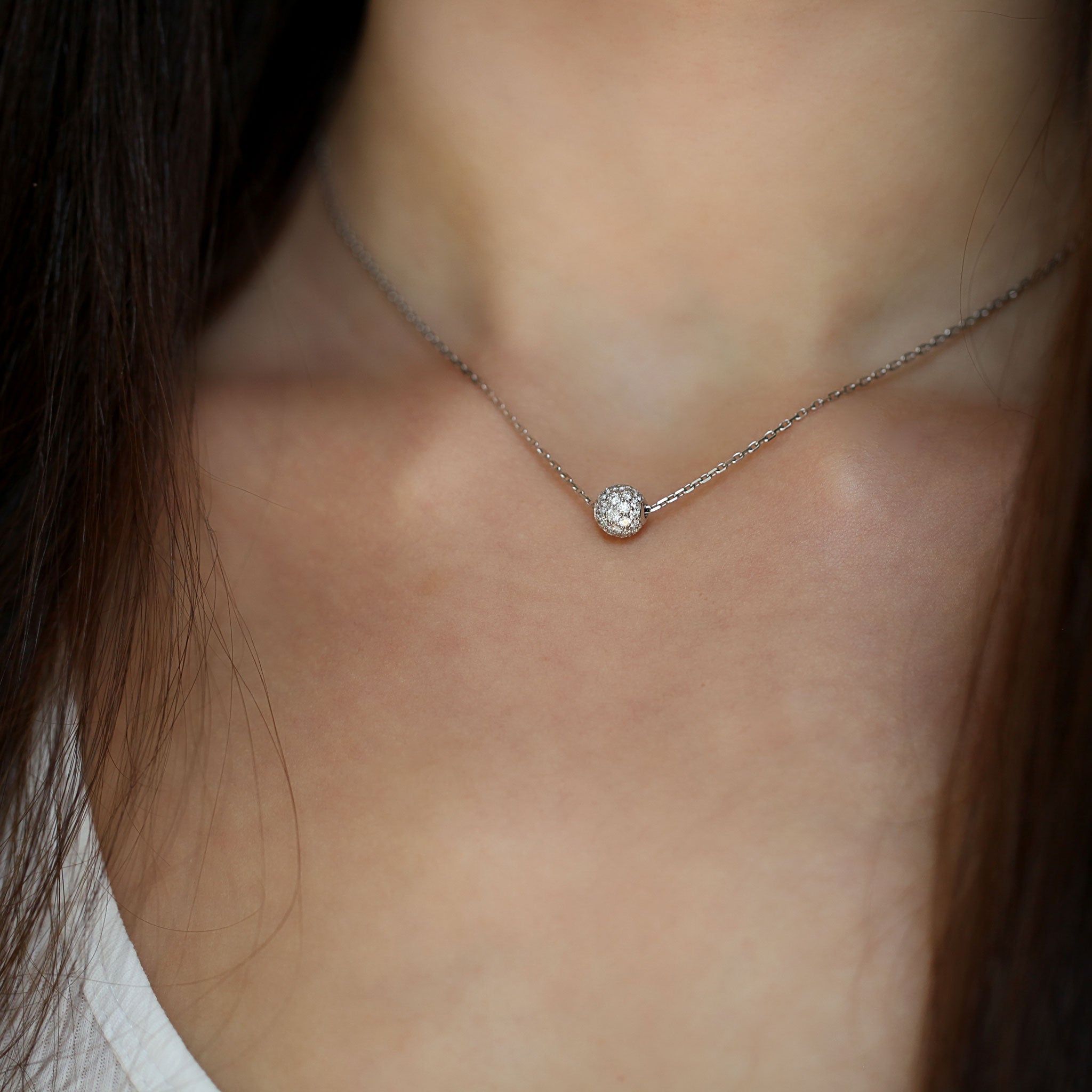 Pavé Diamond Disco Ball Necklace in 14K White Gold