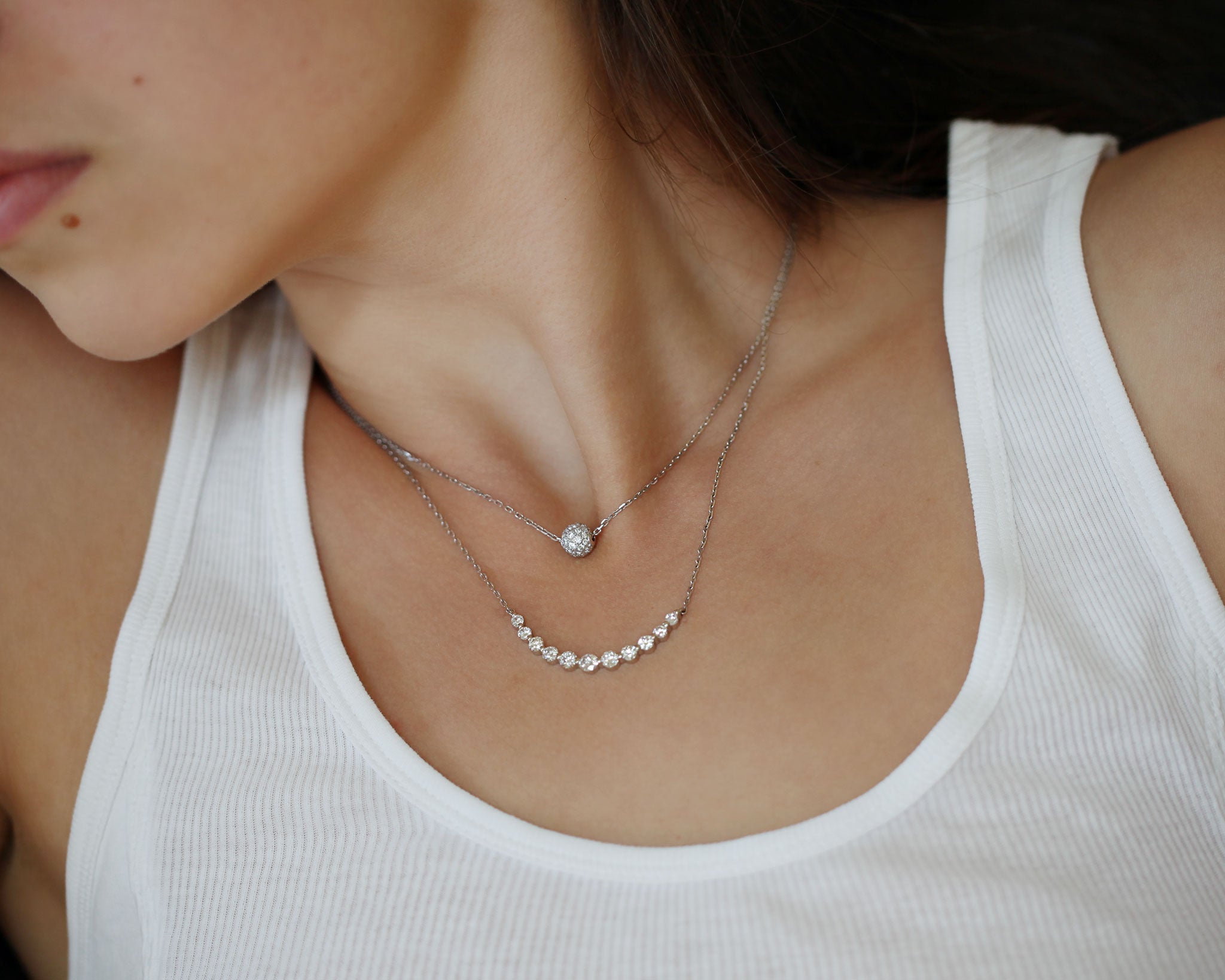 Diamond Pave Ball Slider Necklace in 14K White Gold