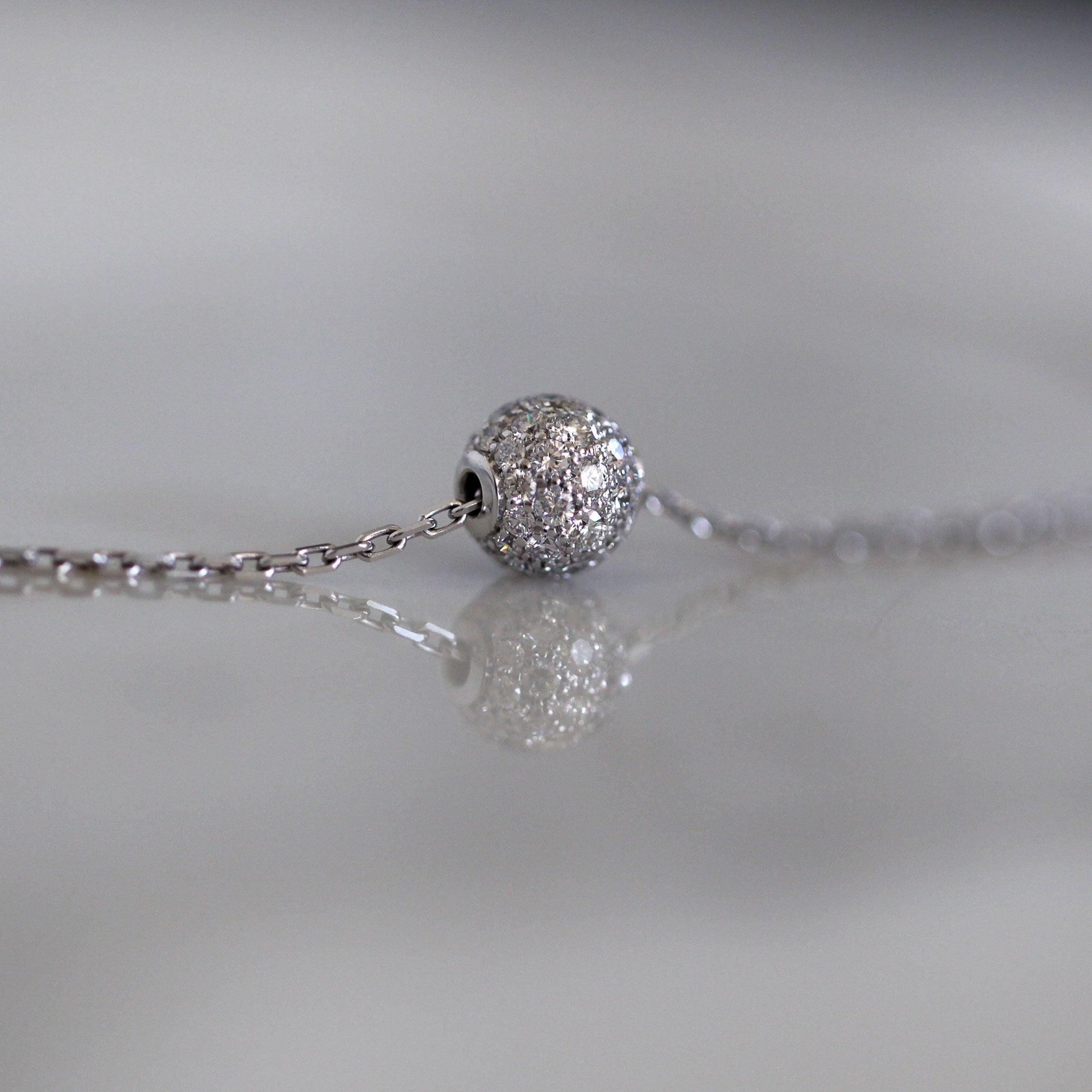 Pavé Diamond Disco Ball Necklace in 14K White Gold