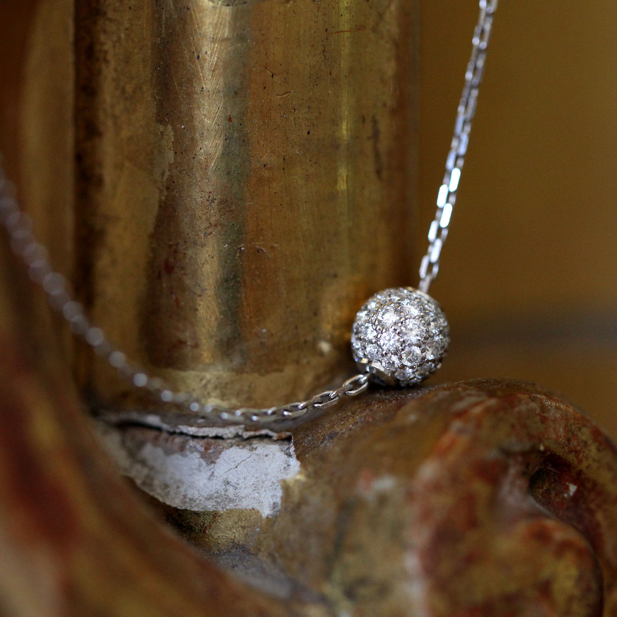 Diamond Pave Ball Slider Necklace in 14K White Gold
