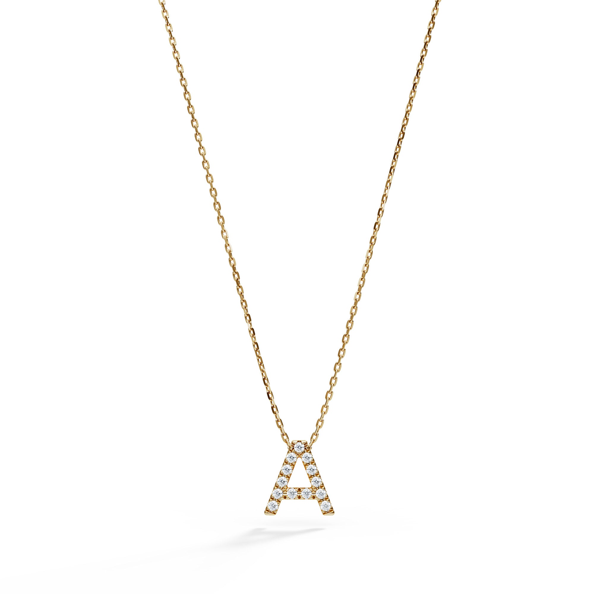 Pavé diamond initial A letter necklace in 14k gold