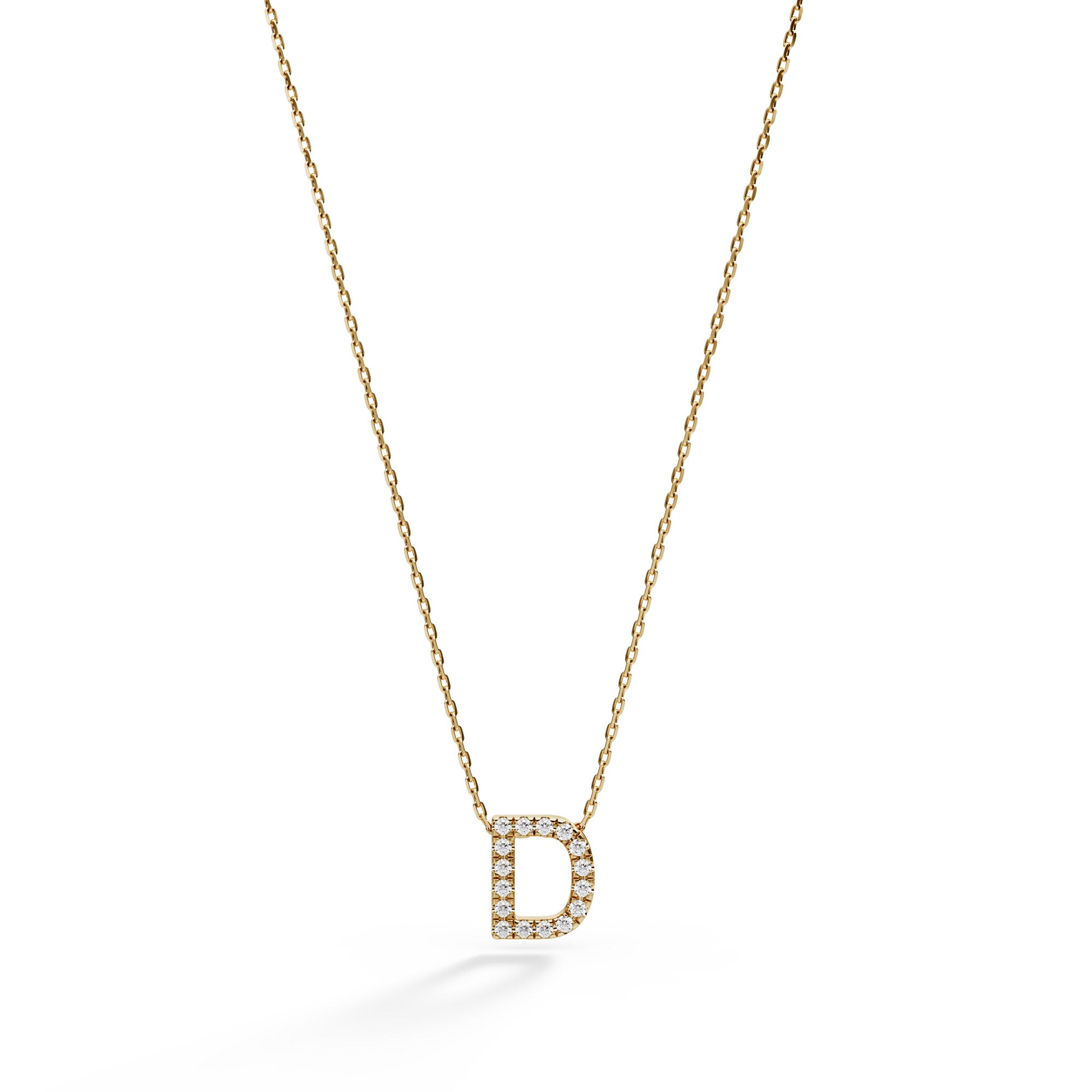 14k YellowPavé diamond initial D letter necklace in 14k gold