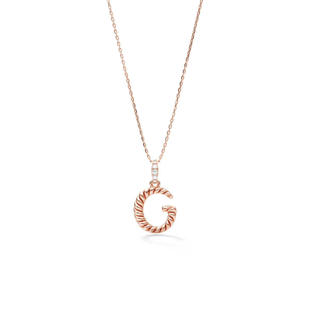 Rope Letter G Pendant with Diamond Bale in 14K Gold