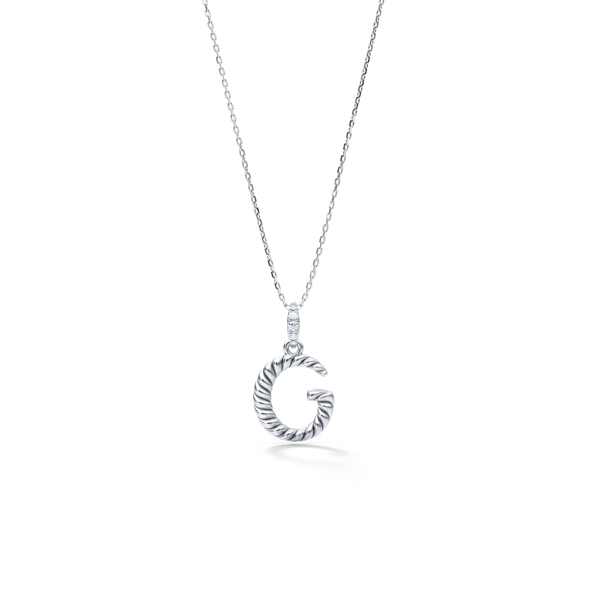 Rope Letter G Initial Pendant 14K White Gold Diamond Bale
