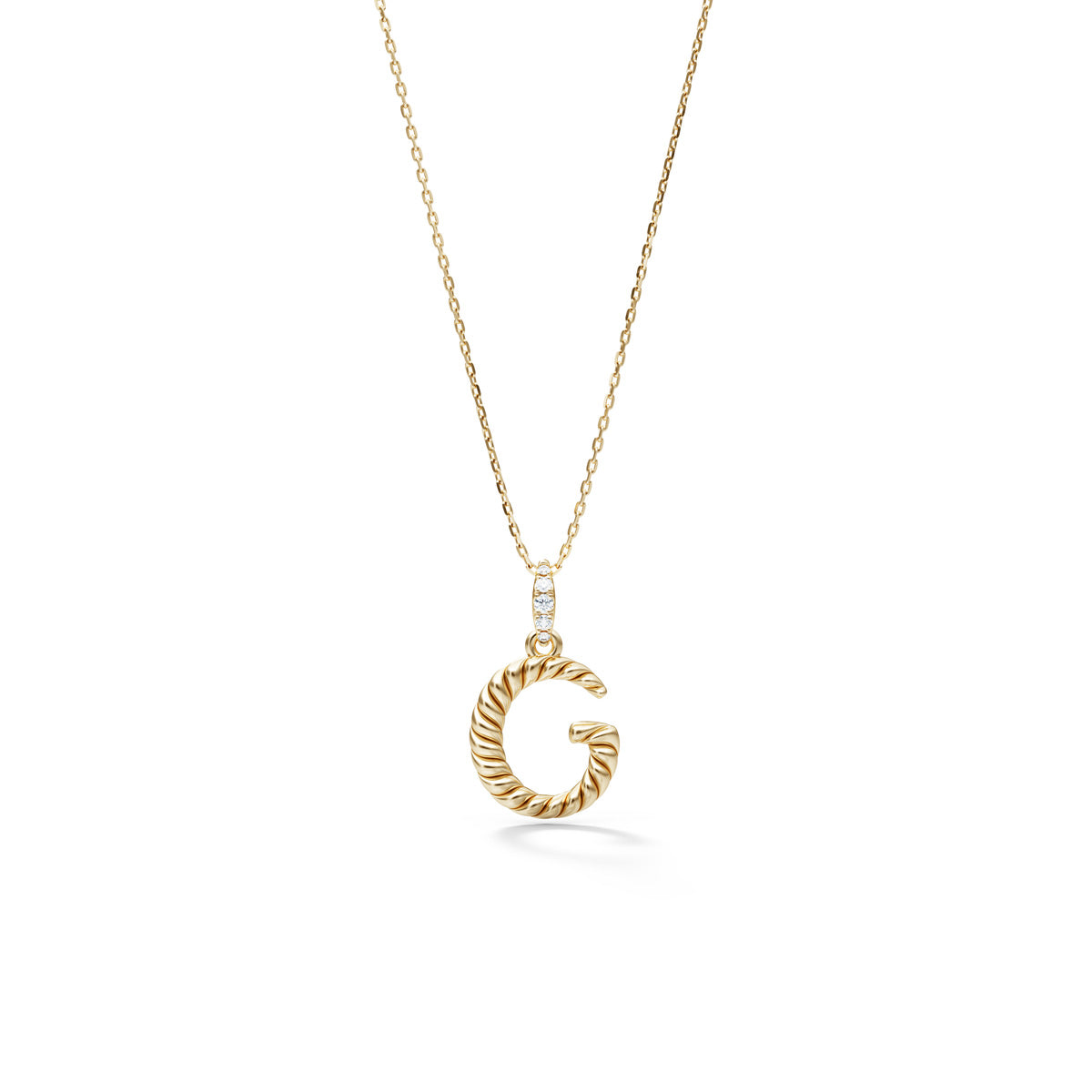 Rope Letter G Initial Pendant 14K Yellow Gold Diamond Bale
