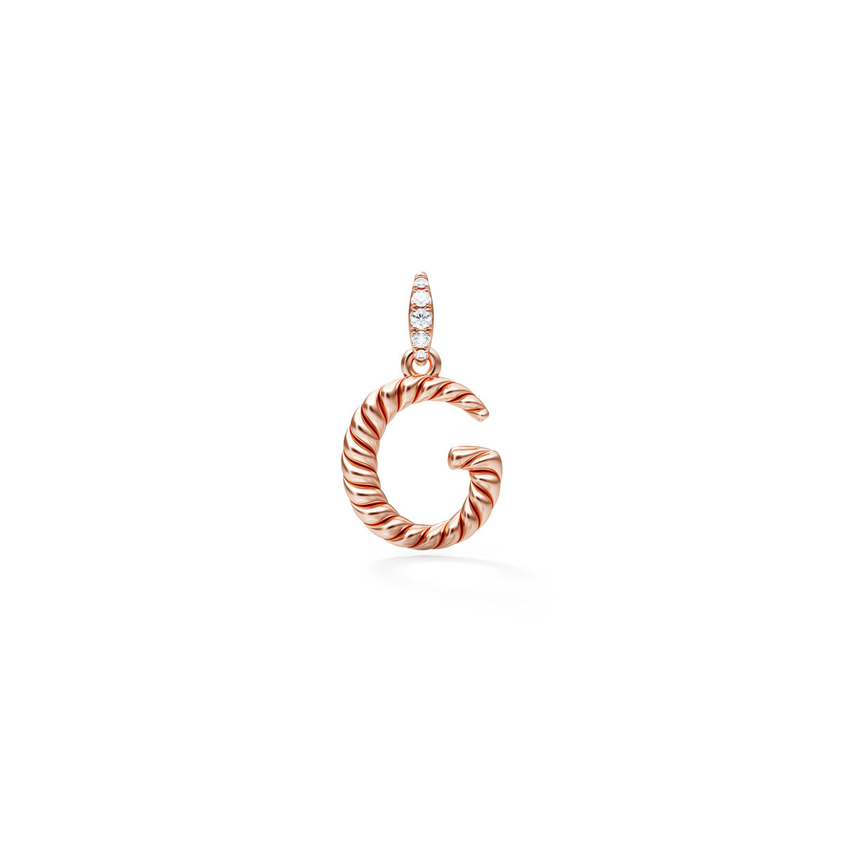 Rope Letter G Initial Pendant 14K Rose Gold Diamond Bale