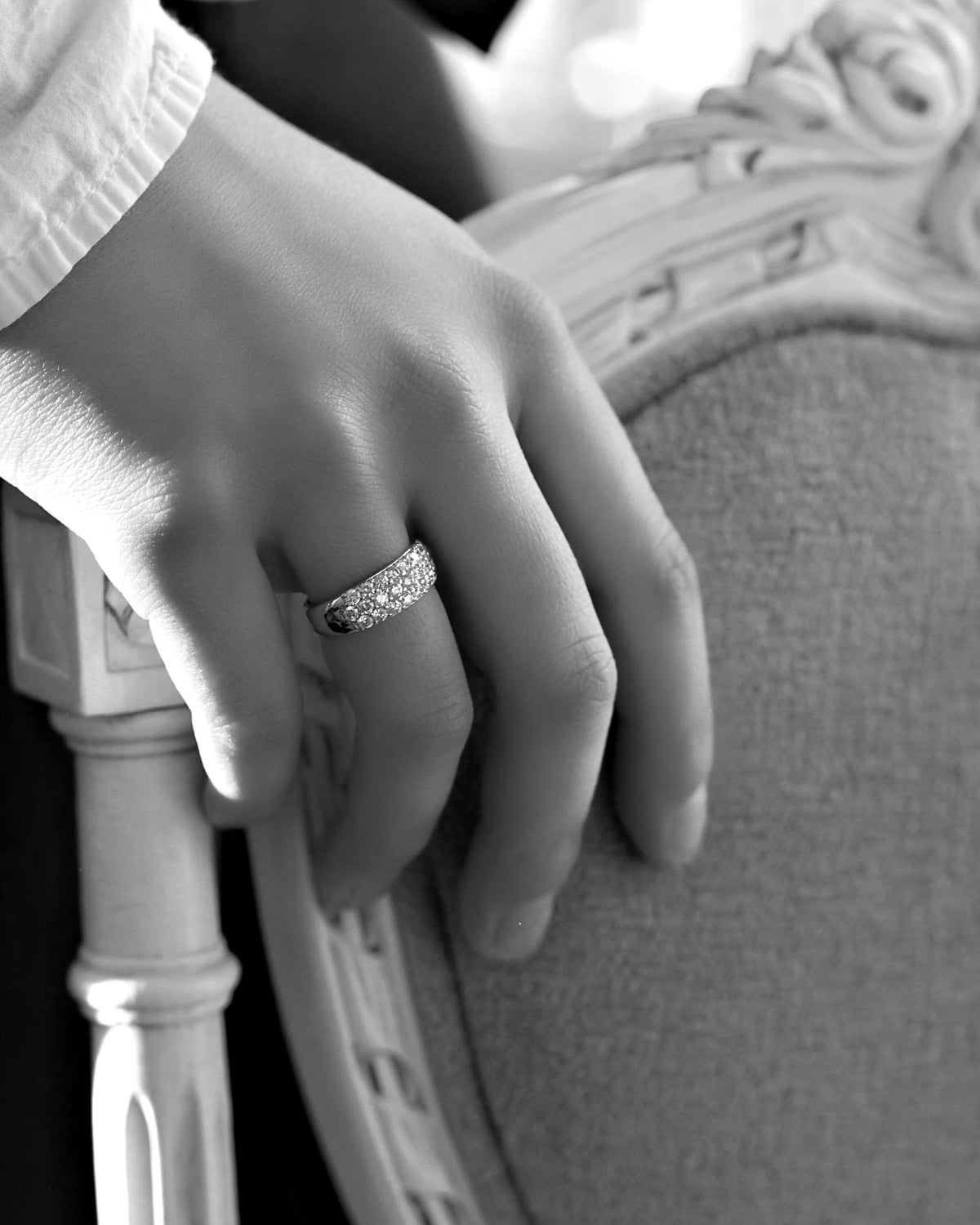 Three-row Diamond Half Pavé Ring in 14K White Gold
