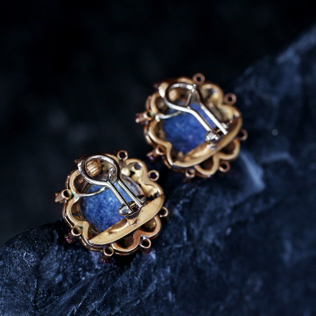 Antique 18K Gold Hand Painted Porcelain Earrings