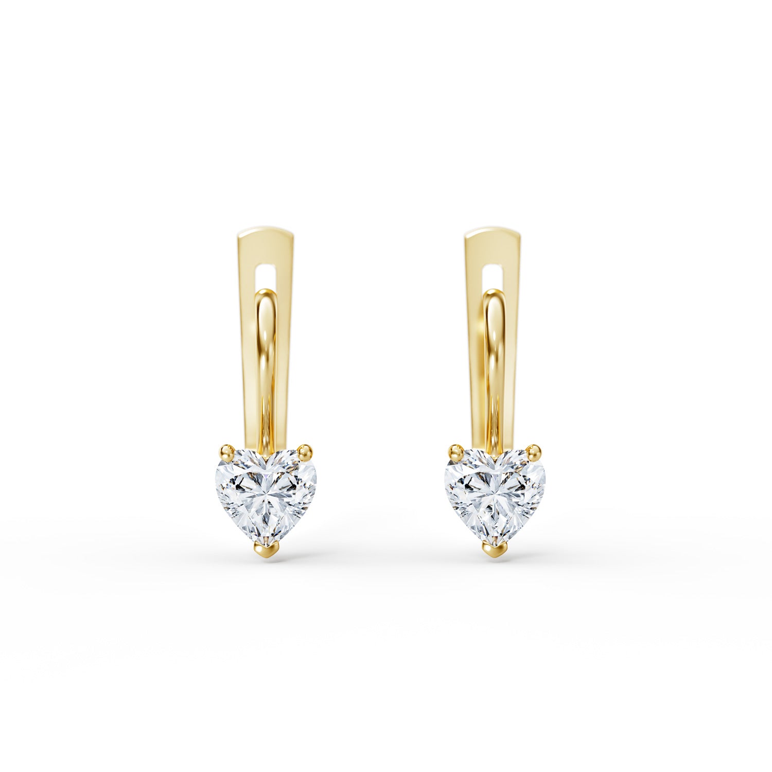 Cubic Zirconia Solitaire Heart Earrings in 14k Yellow Gold
