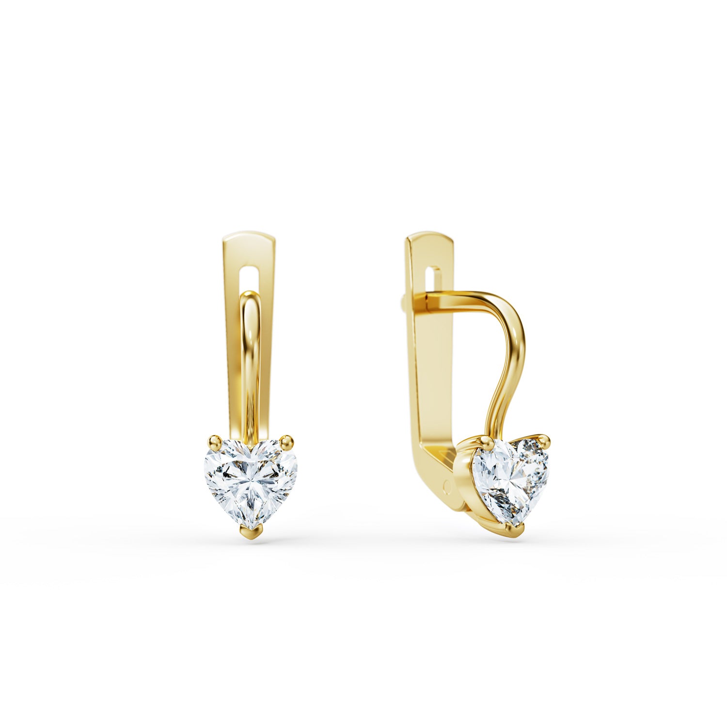 Cubic Zirconia Solitaire Heart Earrings in 14k Yellow Gold