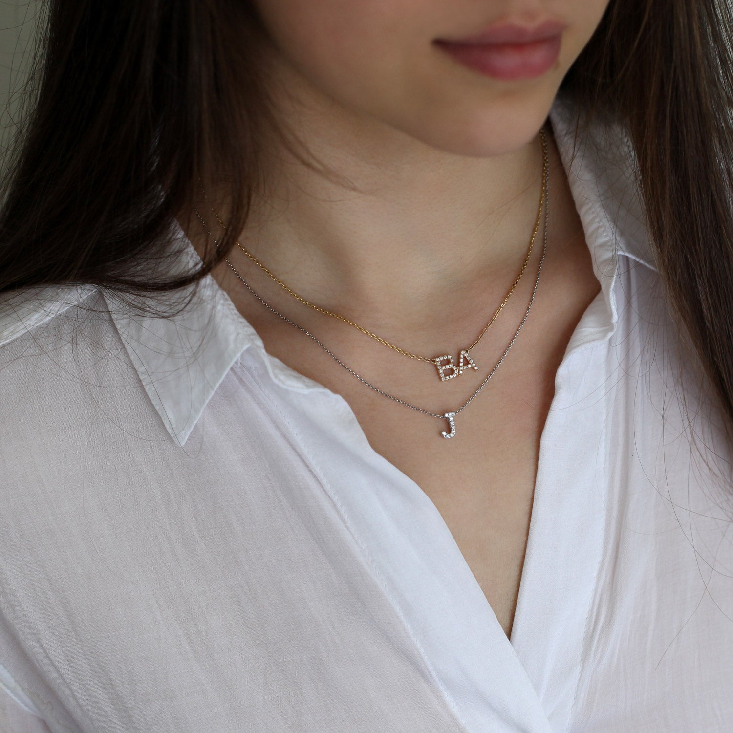 Pavé Diamond Letter Slide Necklace in 14K Gold