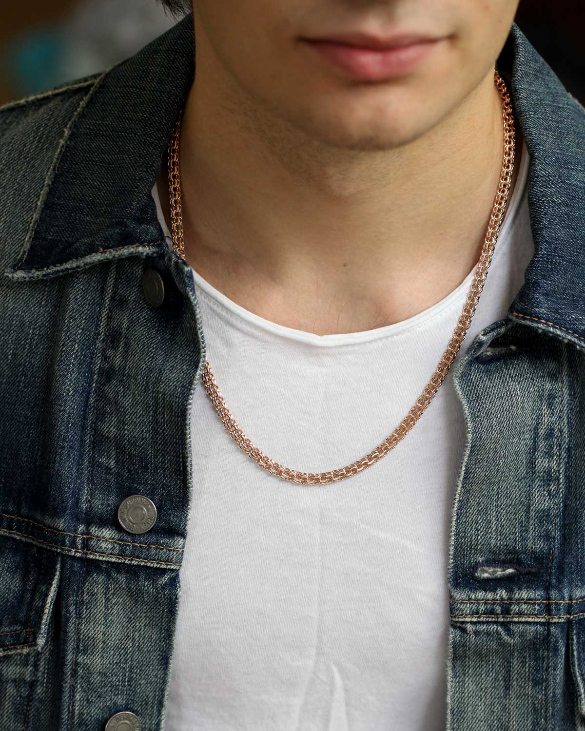 Mens Russian Bismark Solid Handmade Chain in 14K Gold