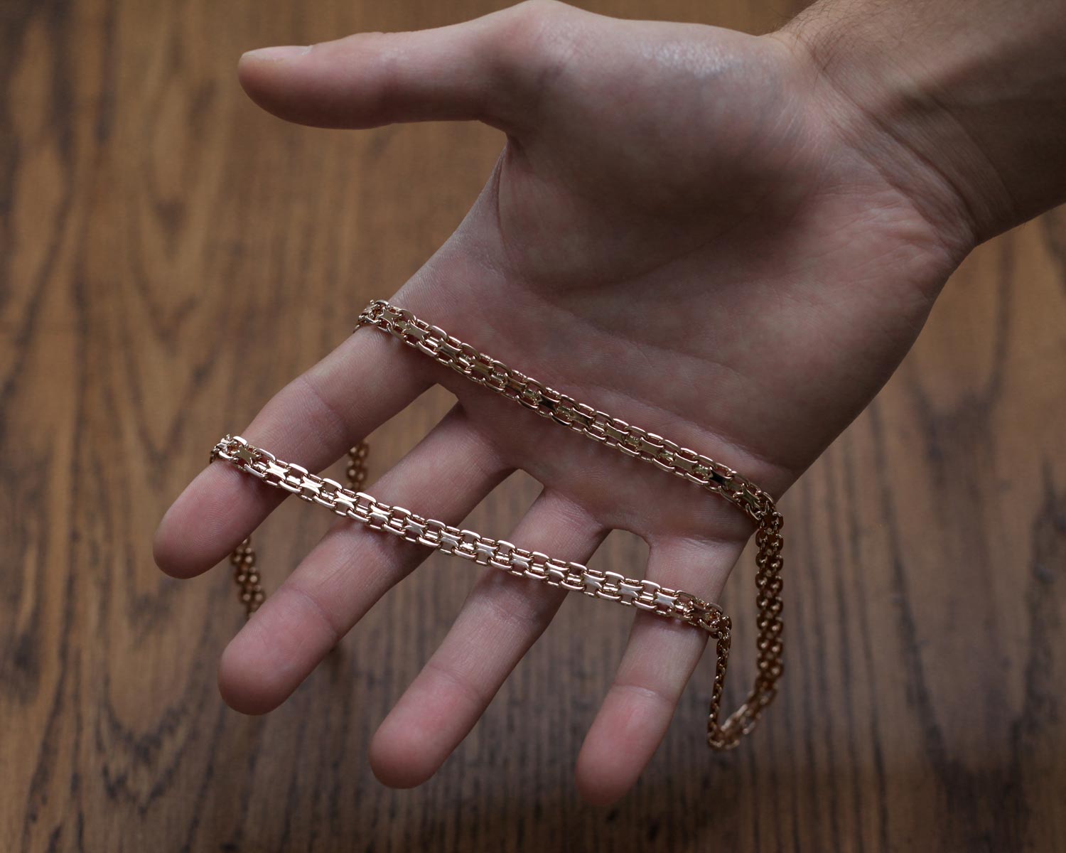 Mens-Russian-Bismarck-Chain-Solid-14K-Rose-Glod-Handmade