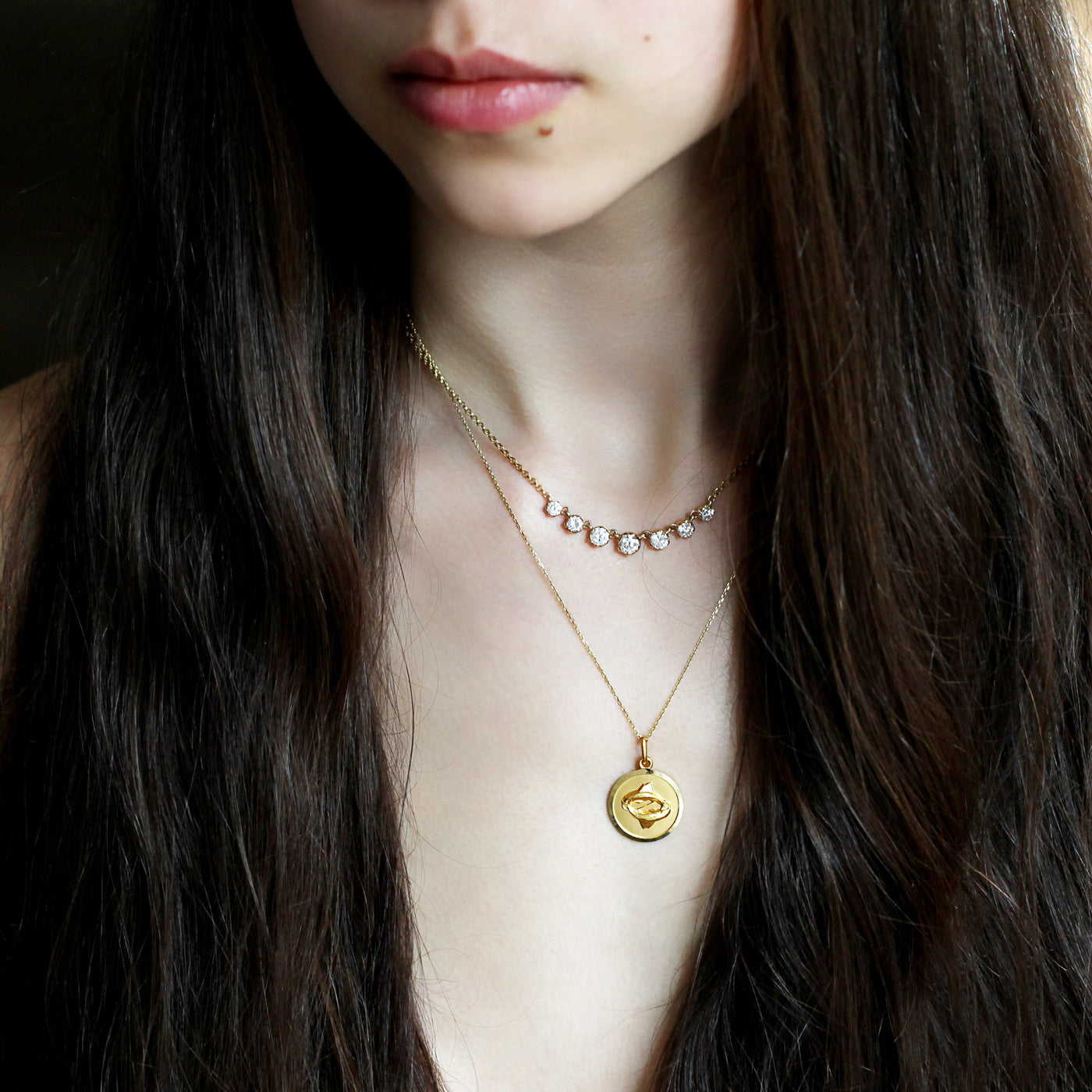 Seven Diamonds Graduating Necklace in 14k Gold