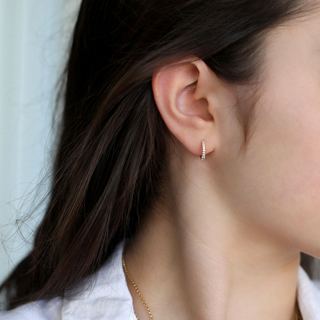 Small-12mm-Diamond-Huggies-14K-Rose-Gold-Model