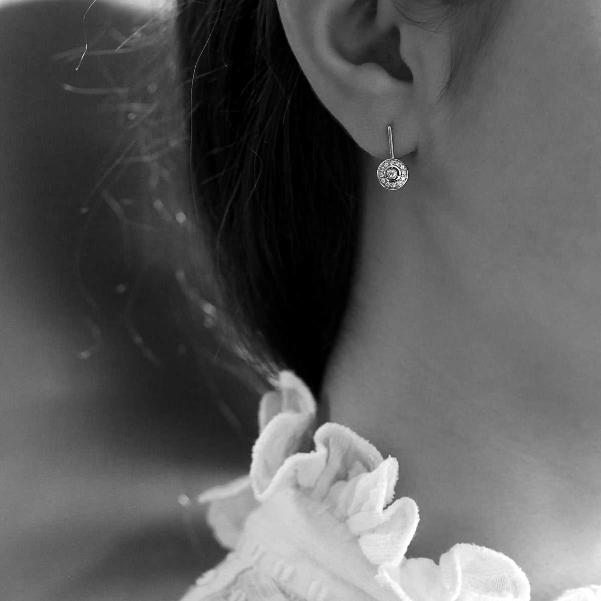 Diamond Circlet Drop Earrings in 14K White Gold