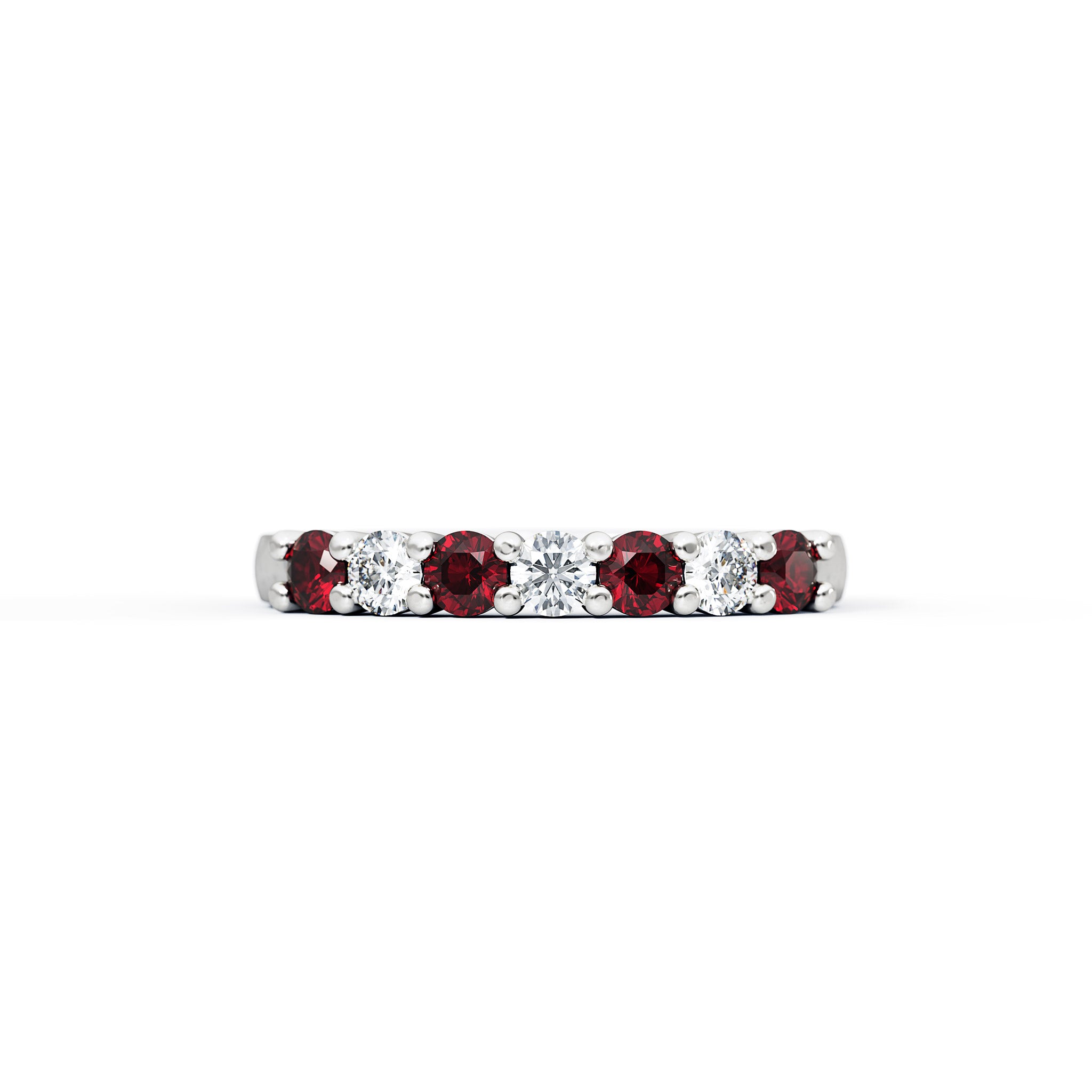Diamond and Ruby Half Eternity Ring Band 14k White Gold