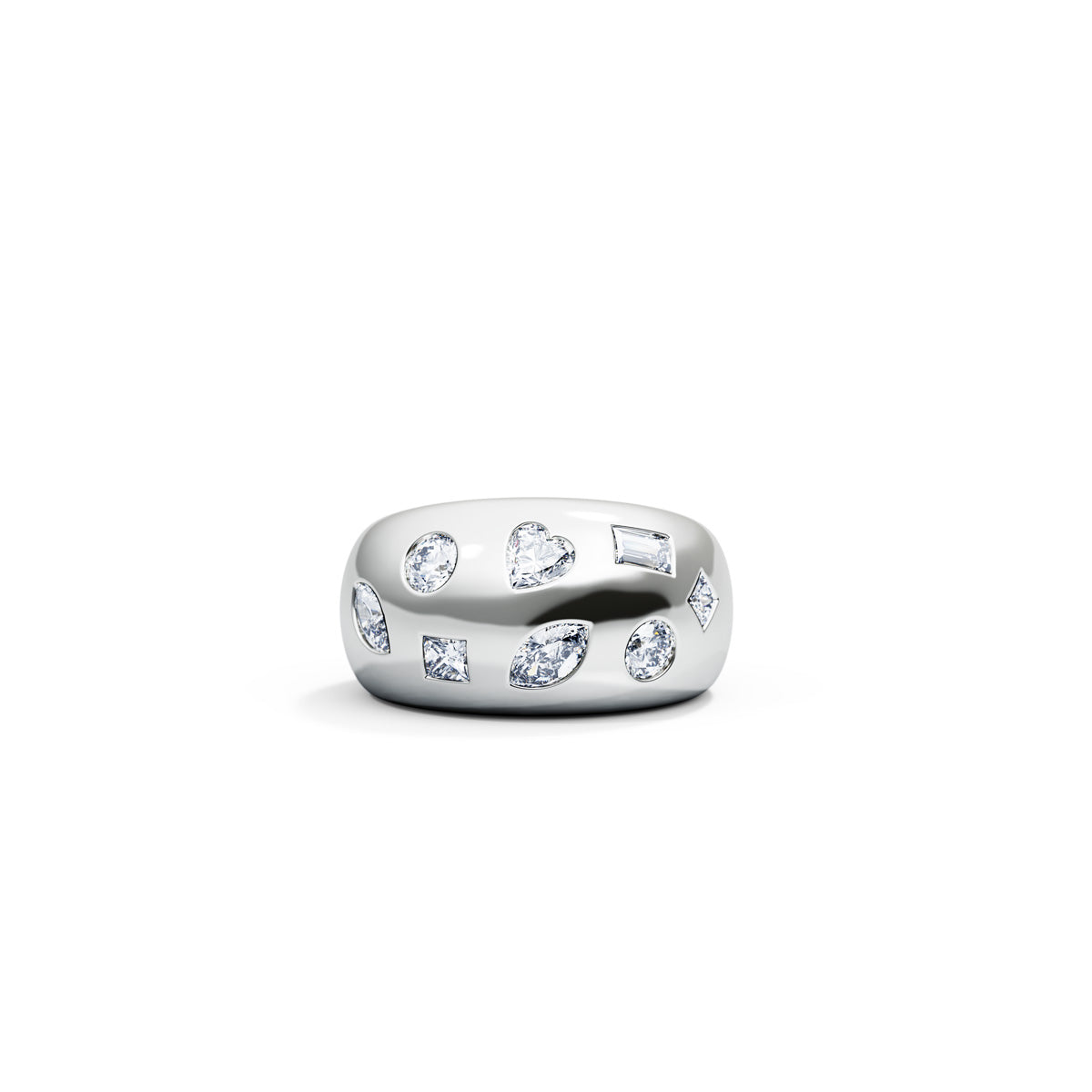 Multi-Shape-Diamond-Dome-Ring-14k-White-Gold-Front