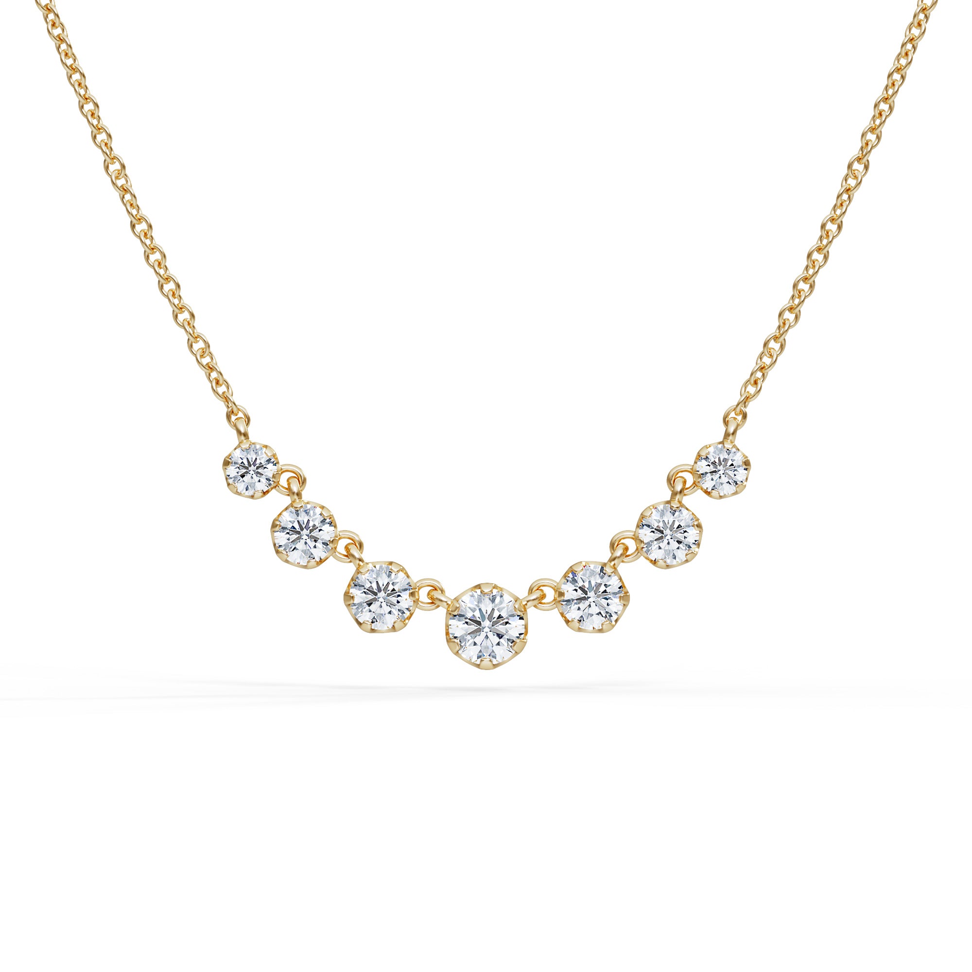 Seven Diamonds Graduating Necklace in 14k Gold