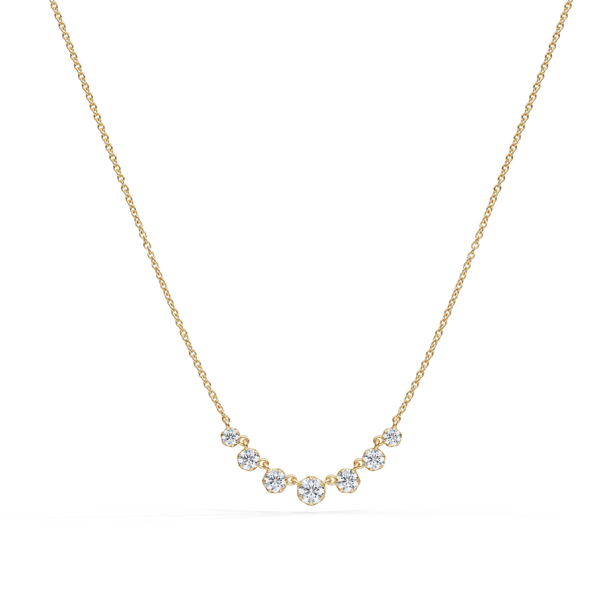 Seven Diamonds Graduating Necklace in 14k Gold