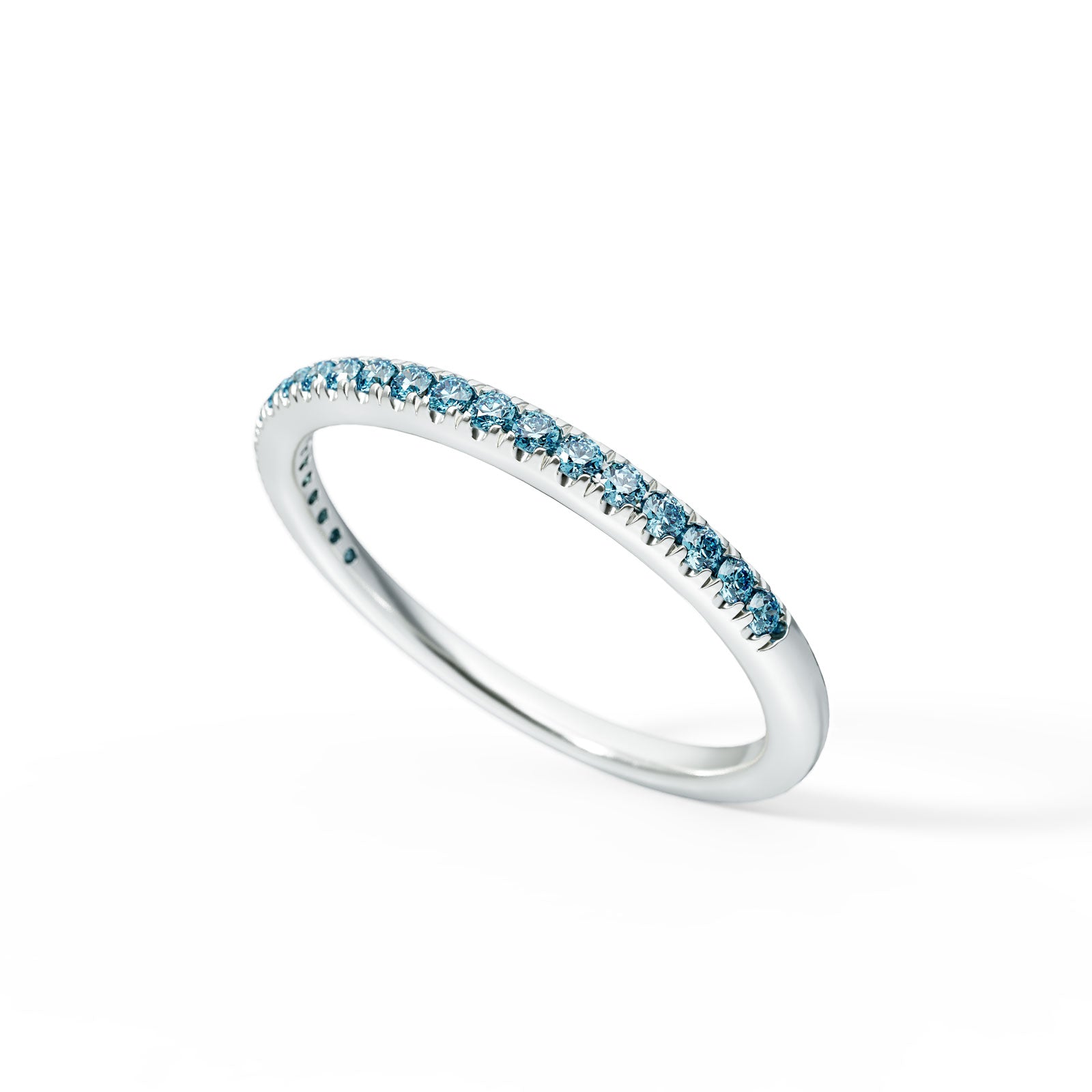 Blue Diamond Half Eternity Band Ring in 14K White Gold