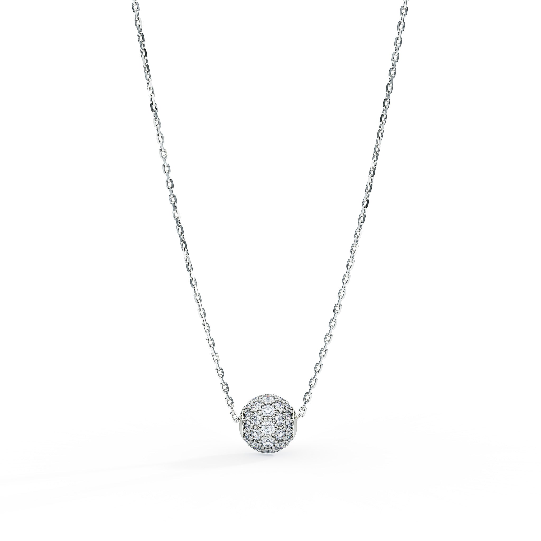 Diamond Pave Ball Slider Necklace in 14K White Gold