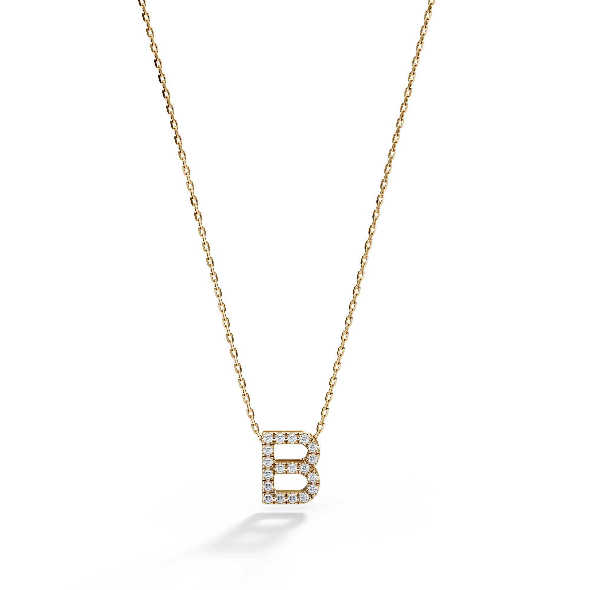 Pavé diamond initial B letter necklace in 14k gold