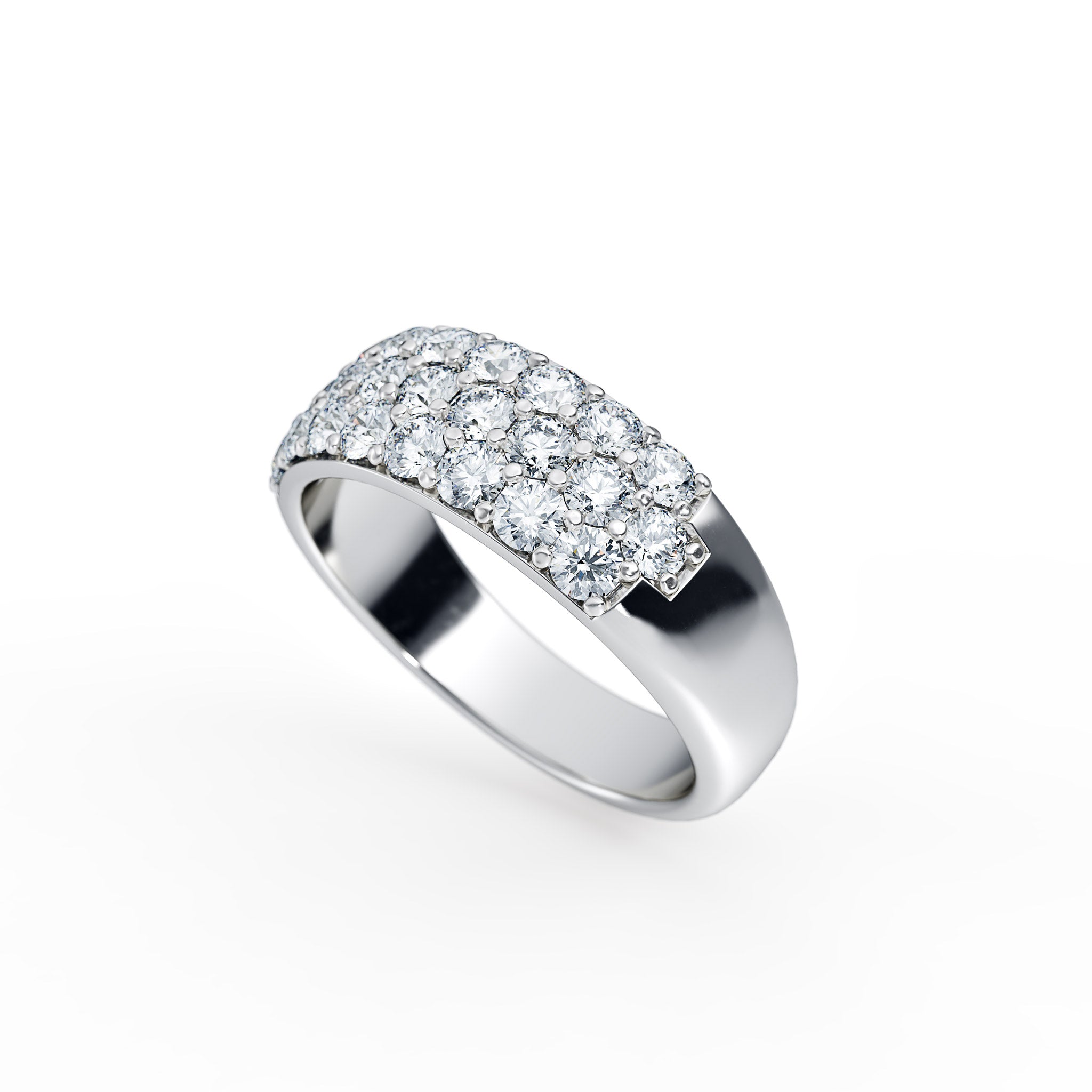 Three-row Diamond Half Pavé Ring in 14K White Gold