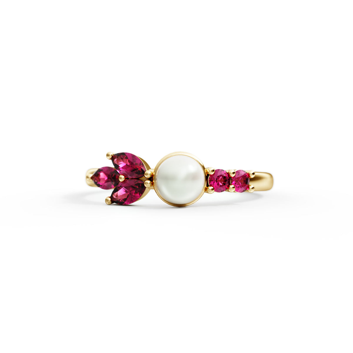 handmade ruby stone stacking ring delicate... Ruby and Pearl Delicate Stacking Ring in 14K Yellow Gold
