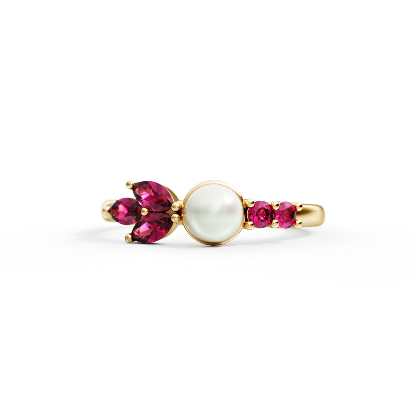 Ruby and Pearl Delicate Stacking Ring in 14K Yellow Gold