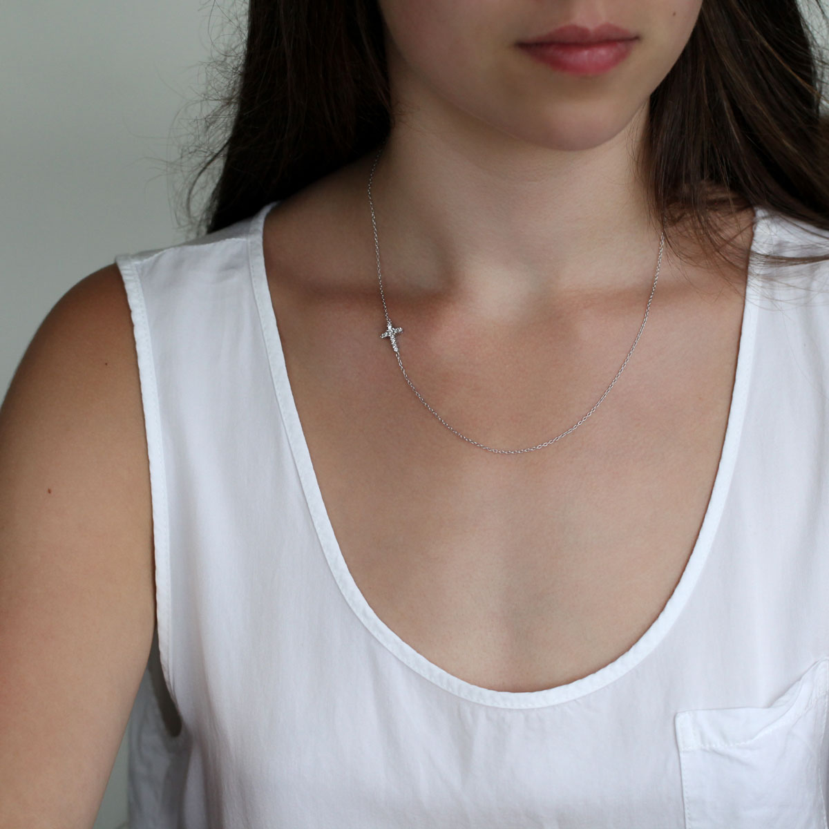 Sideways-Diamond-Cross-Necklace-14K-White-Gold-Model