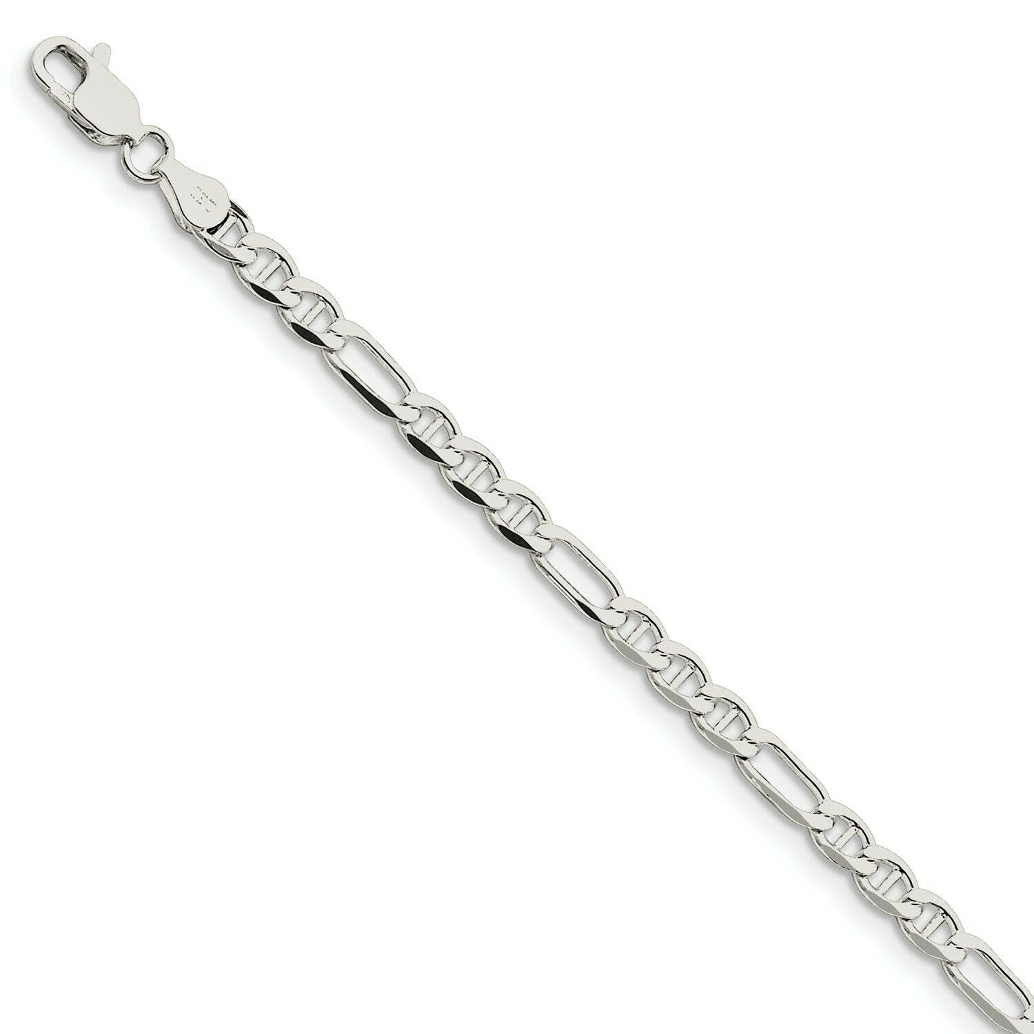 Figarucci Figaro Mariner Anchor Link 24" Chain Necklace in Solid .925 Sterling Silver
