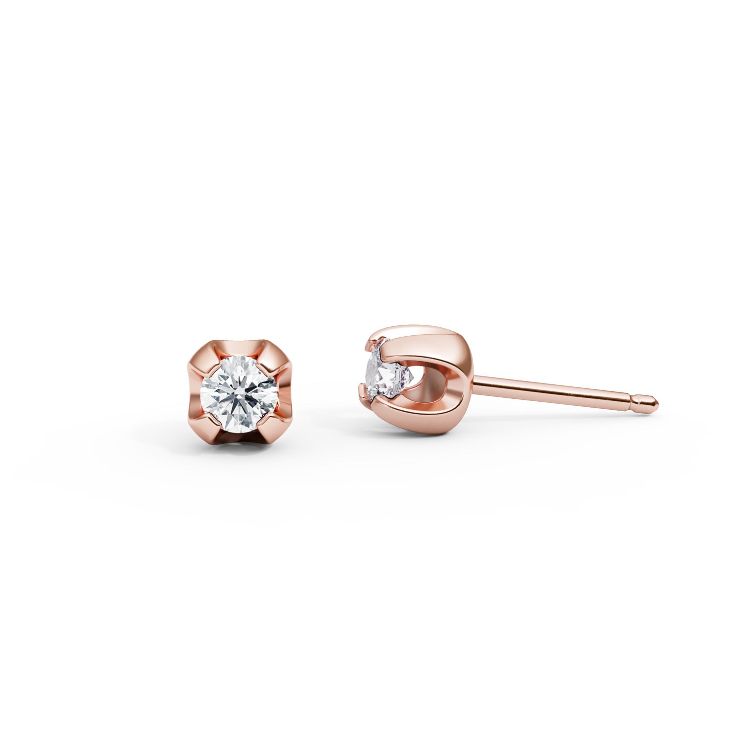 Small diamond studs earrings in 14k rose gold