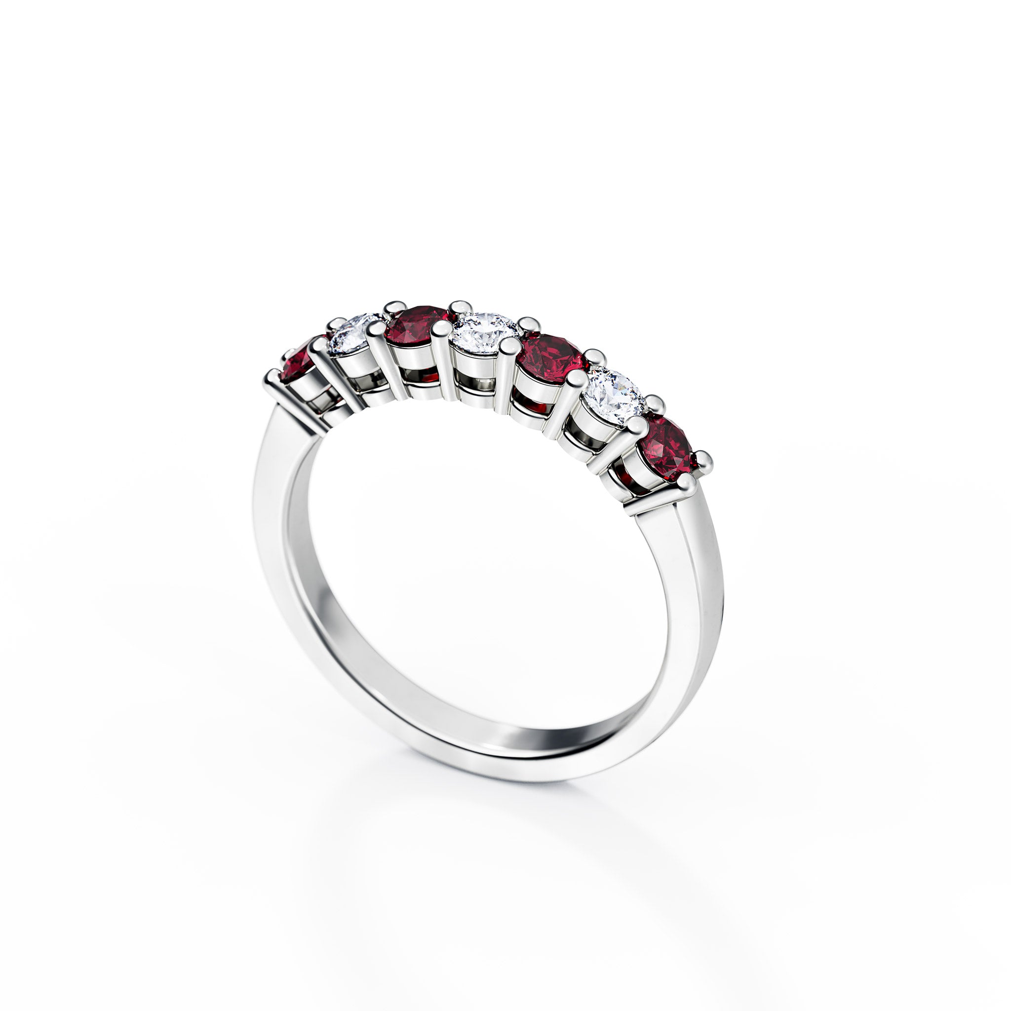 Diamond and Ruby Half Eternity Ring Band 14k White Gold